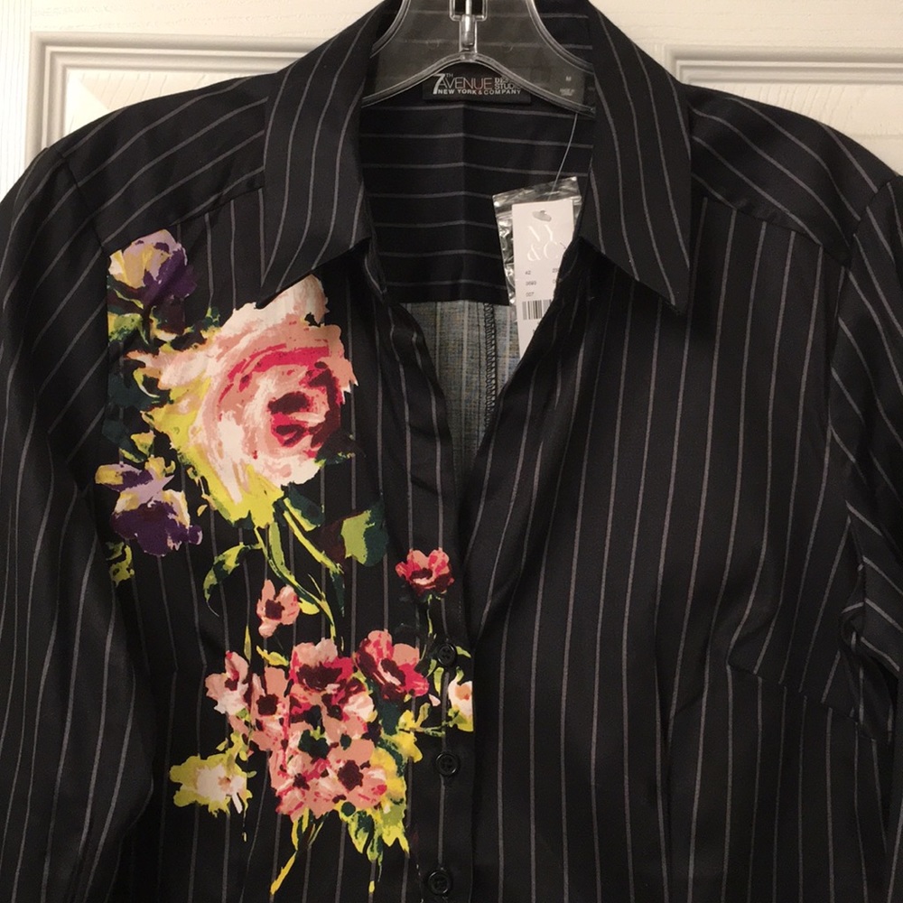 ☄️💥🔥7 Avenue Women Black VNeck Bow Blouse Size:M